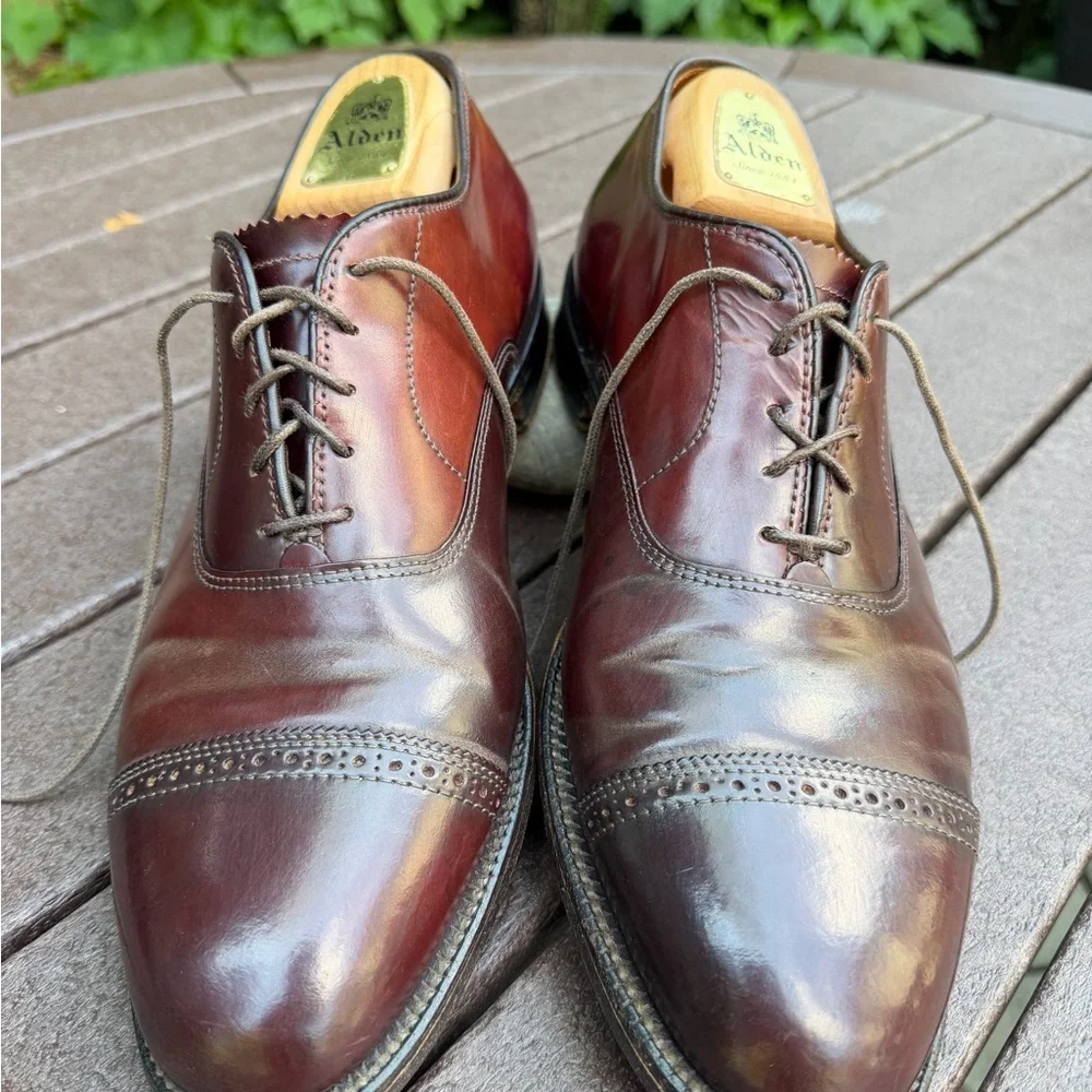 Alden Men's Burgundy/Brown Cap-Toe Blucher Oxfords